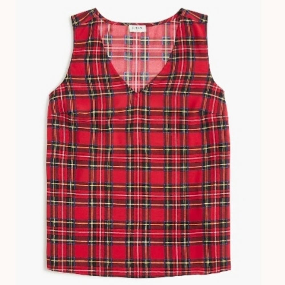 J. Crew Tartan Plaid Sleeveless Blouse Top Size XS Dressy Holiday NEW NWT